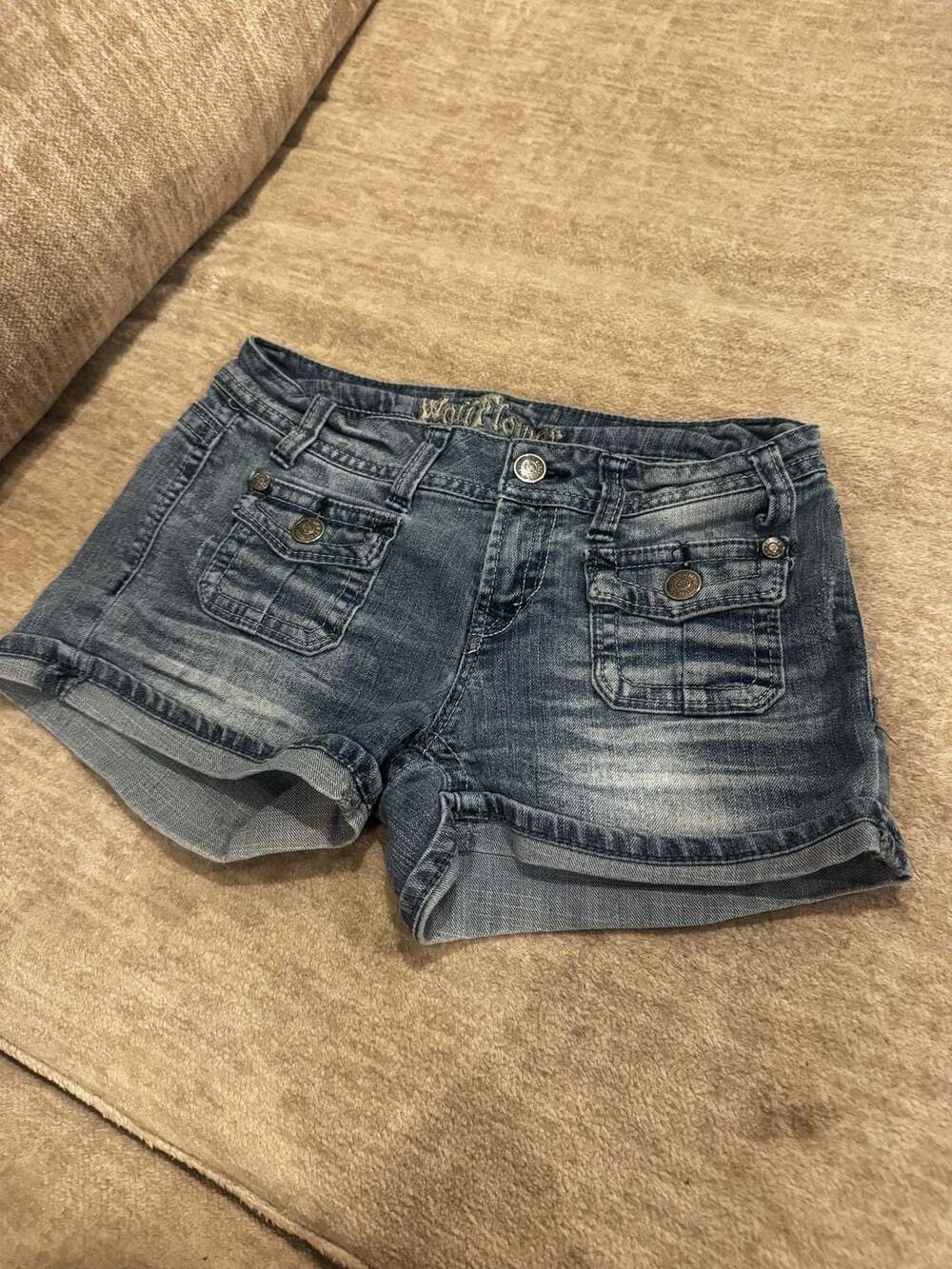 Y2K Wallflower Denim Shorts Size 5 Blue Cargo Y2K Low Rise